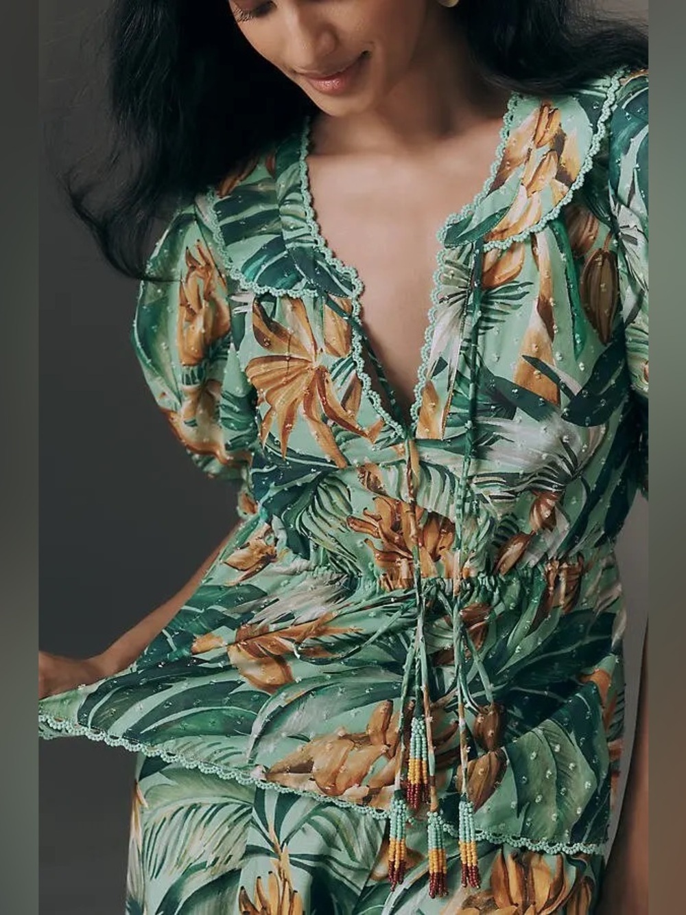 Anthropologie x Farm Rio Puff Sleeve Babydoll Blouse NWT - Picture 2 of 6